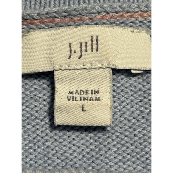 J. Jill Womens Large Light Blue Sweater Cotton Knit Pullover Round Neck Nautical - Picture 5 of 9